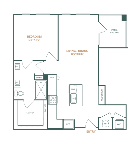 a floor plan of a 1 bedroom apartment